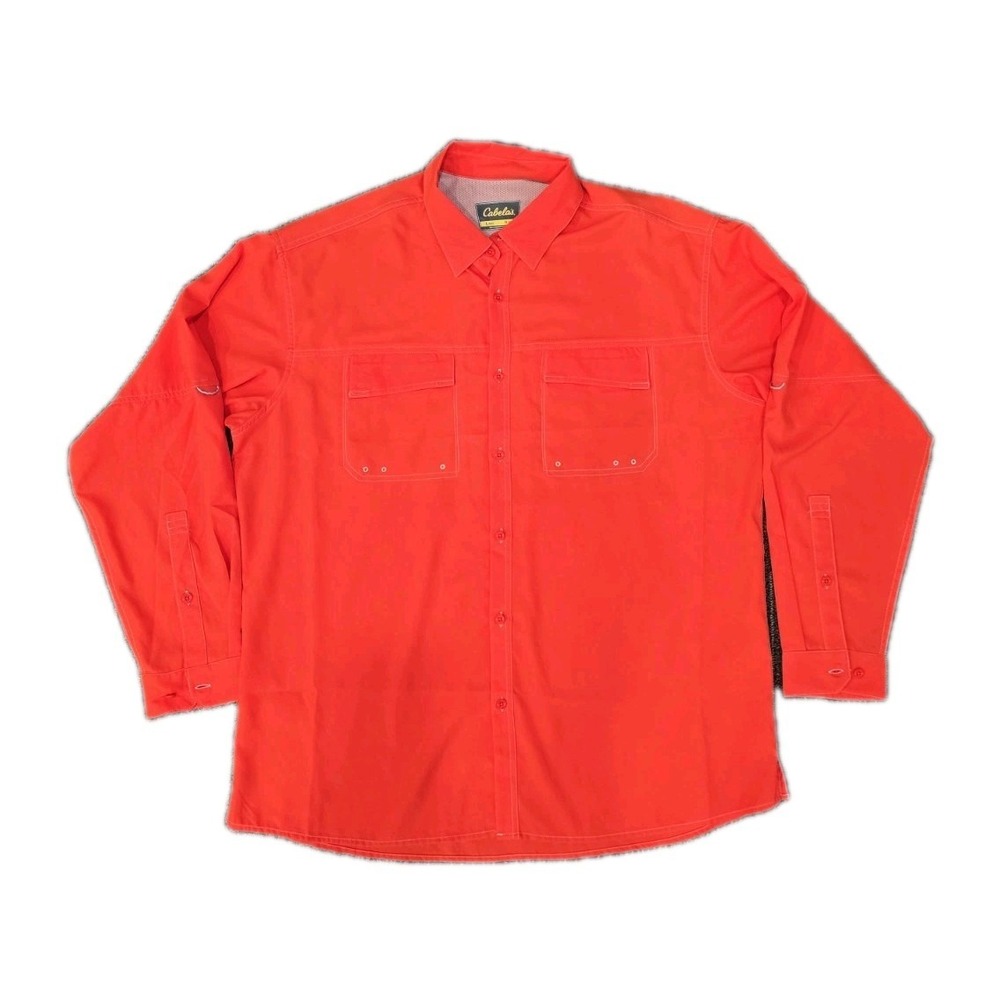 Cabelas 4Most UPF Outdoors Mens Vented Orange Rollup Shirt L Fishing Hunting